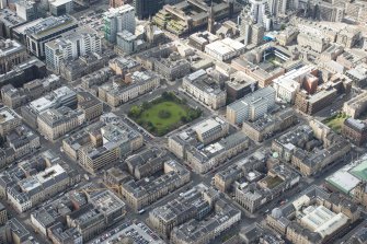 Oblique aerial view of Hellenic House, Blythswood Street Blythswood Square and Willow Tea Rooms, looking SW.