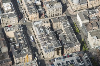 Oblique aerial view of Sauchiehall Street and Bath Street, looking NW.