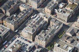 Oblique aerial view of Sauchiehall Street and Bath Street, looking WSW.