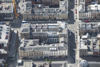 Oblique aerial view of Sauchiehall Street and Bath Street, looking SSW.