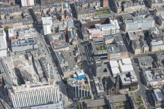 Oblique aerial view of Dalmore House, Holland Street and Elmbank Street, looking NE.