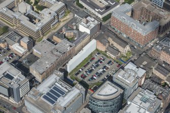 Oblique aerial view of James Watt Street, looking NW.