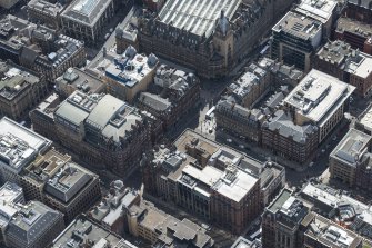 Oblique aerial view of Hope Street and Bothwell Street, looking SSE.