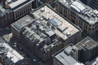 Oblique aerial view of Waterloo Street and Bothwell Street, looking SE.