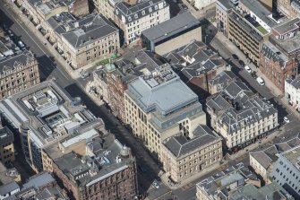 Oblique aerial view of West George Street, looking NW.