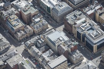 Oblique aerial view of West George Street, looking SE.