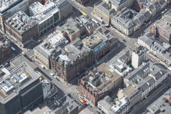 Oblique aerial view of West George Street, looking NE.