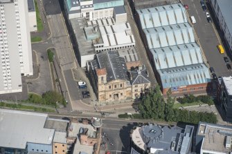 Oblique aerial view of Cowcaddens Free Church, looking N.