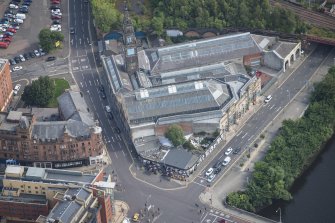 Oblique aerial view of Bridgegate fish market, looking E.