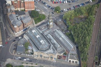 Oblique aerial view of Bridgegate fish market, looking NNE.