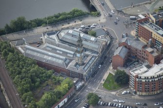 Oblique aerial view of Bridgegate fish market, looking SW.