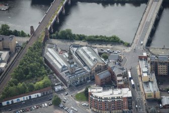 Oblique aerial view of Bridgegate fish market, looking SSW.