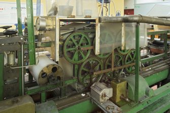Interior. Pilot House. View of working scale model of papermaking machine (Fourdrinier), Dry End