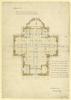 Drawing of ground plan of Kingarth Church, Bute, showing arrangement of seating and passages
