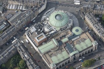 Oblique aerial view of the Usher Hall and Royal Lyceum Theatre, looking WSW.