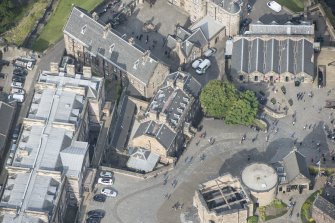 Oblique aerial view centred on the Governor's House, Edinburgh Castle, looking NW.
