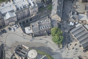 Oblique aerial view centred on the Governor's House, Edinburgh Castle, looking WSW.