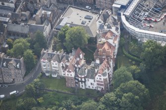 Oblique aerial view of Ramsay Garden,  looking SSE.