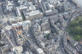 Oblique aerial view of Bank Street, Victoria Street and West Bow, looking E.