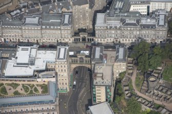 Oblique aerial view of Regent Bridge, looking NNW.