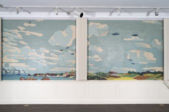General view of mural painted for the Air Training Corps, for decorative and training purposes, to enable young airmen to recognise enemy aircraft. Painted in 1941 by Alan Ian Ronald.