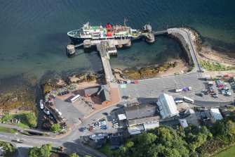 Oblique aerial view of Brodick Pier, looking NNE.