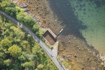 Oblique aerial view of Brodick Old Quay, looking ESE.
