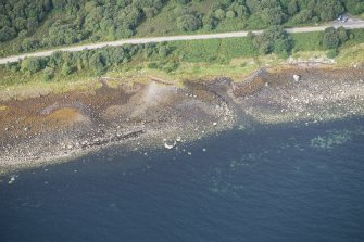 Oblique aerial view of a landing point at Port nam Balach, looking W.