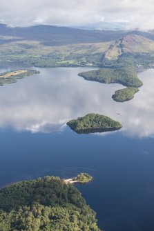 General oblique aerial view of Loch Lomond, with Inchmurrin in the foreground and Inchcailloch and Inchfad beyond, looking NE.