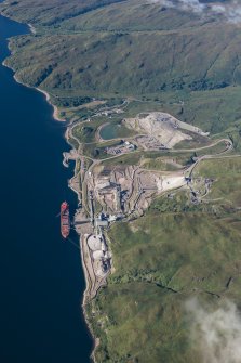 Oblique aerial view of the Glensanda Quarry processing area, looking SW.