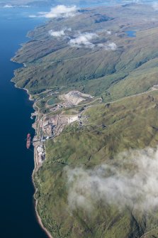 Oblique aerial view of the Glensanda Quarry processing area, looking SW.