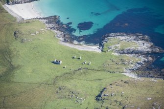 Oblique aerial view of the buildings at Eorisdale on South Vatersay, looking ESE.