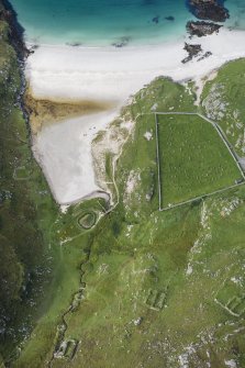 Oblique aerial view of Bosta and Bostadh Cemetery, looking N.