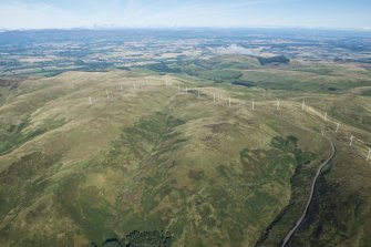 General oblique aerial view centred on Greenknowes Windfarm, looking N.