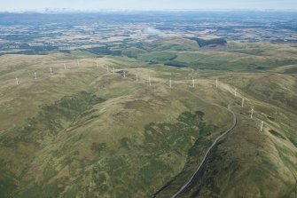 General oblique aerial view centred on Greenknowes Windfarm, looking N.