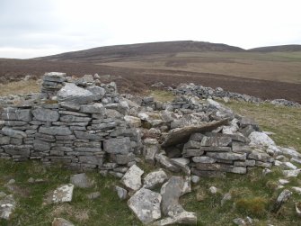 View through the doorway of the dwelling towards the outhouse, looking SE.