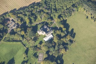 Oblique aerial view of Innes House, looking NW.