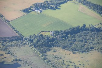Oblique aerial view of Spynie Palace, looking SW.