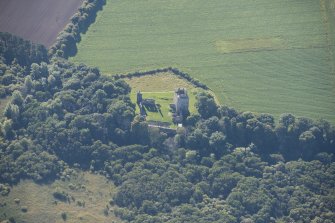 Oblique aerial view of Spynie Palace, looking SSE.