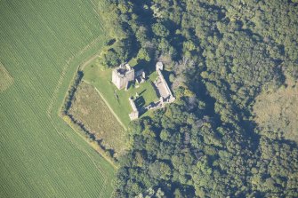 Oblique aerial view of Spynie Palace, looking W.
