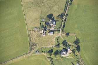 Oblique aerial view of Blervie Castle, looking NW.