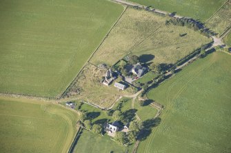 Oblique aerial view of Blervie Castle, looking E.