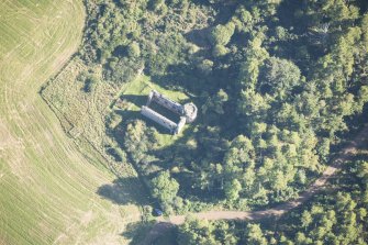 Oblique aerial view of Rait Castle, looking SE.