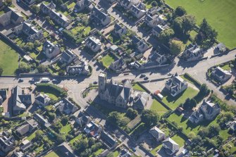 Oblique aerial view of Nairn Old Parish Church, looking SSE.
