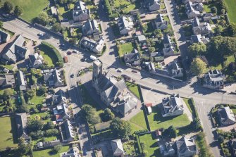 Oblique aerial view of Nairn Old Parish Church, looking ESE.