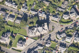 Oblique aerial view of Nairn Old Parish Church, looking N.
