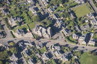 Oblique aerial view of Nairn Old Parish Church, looking NNW.