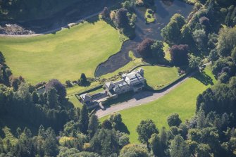 Oblique aerial view of Dunphail House, looking SW.