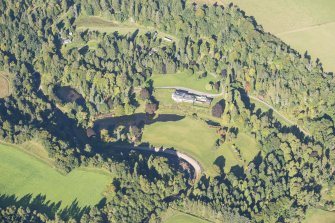 Oblique aerial view of Dunphail House, looking N.