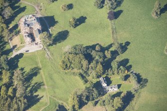 Oblique aerial view of Castle Grant, looking NNW.